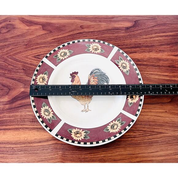 Brewster by Gibson Designs Large Dinner Plate Red Panels Yellow Flowers Rooster - Picture 5 of 5